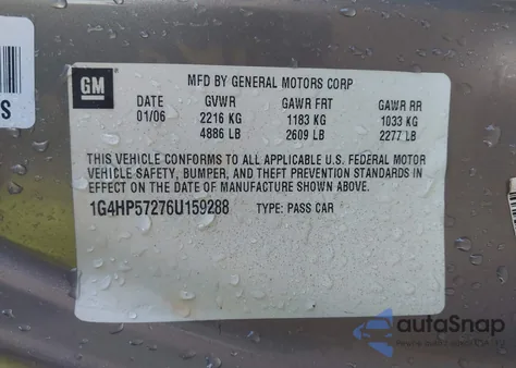 2006 Buick Lucerne Cx from USA, damaged, VIN 1G4HP57276U159288